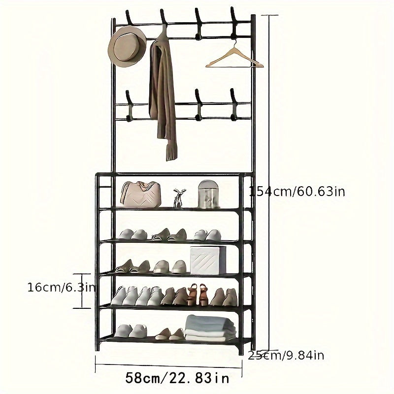 4/5 Layer Multi-Functional Metal Coat Rack with 8 Double Hooks – Space-Saving Storage Solution for Entryway, Living Room, Bathroom and Corridor – Independent Foyer Shoe Rack with Ample Storage