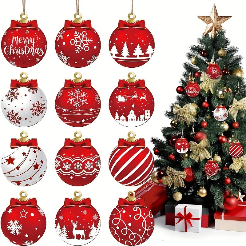 24pcs Elegant Wooden Christmas Ornaments Set - Ideal for Tree, Garden & Party Decorations