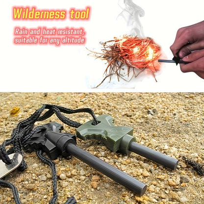 Multifunctional Magnesium Fire Starter Kit - Waterproof Flint Rod with Emergency Whistle and Compass - Essential Survival Gear