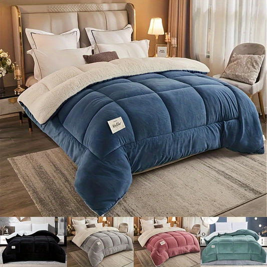 Thick Comforter Insert – All Season Quilted, Ultra Soft and Breathable – Box Stitch Solid Color, Machine Washable – Warm Autumn and Winter Duvet