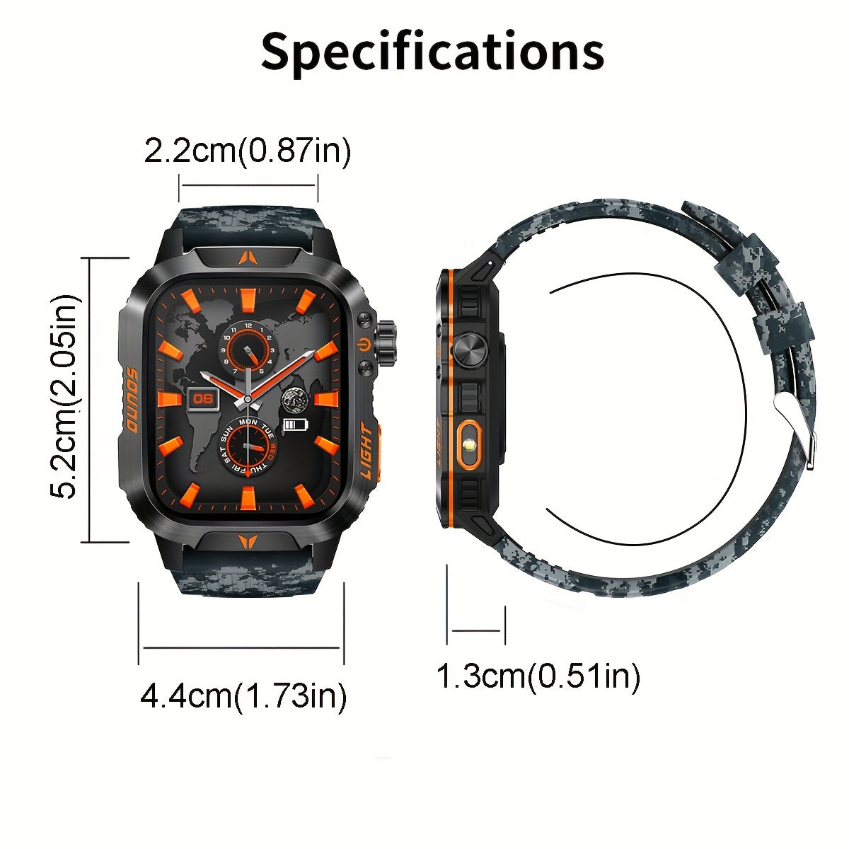 Men's Outdoor Sports Smart Watch – 2.01-Inch Full Touch Screen, Waterproof, Motion Tracking – Wireless Connectivity, Compatible with Android and iPhone