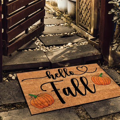 Rectangular Knit Polyester Fiber Door Mat - Lightweight, Machine Washable, Non-Slip Backing, Low Pile for Indoor/Outdoor Use, Festive Pumpkin Print for Autumn, Thanksgiving, Christmas Decoration