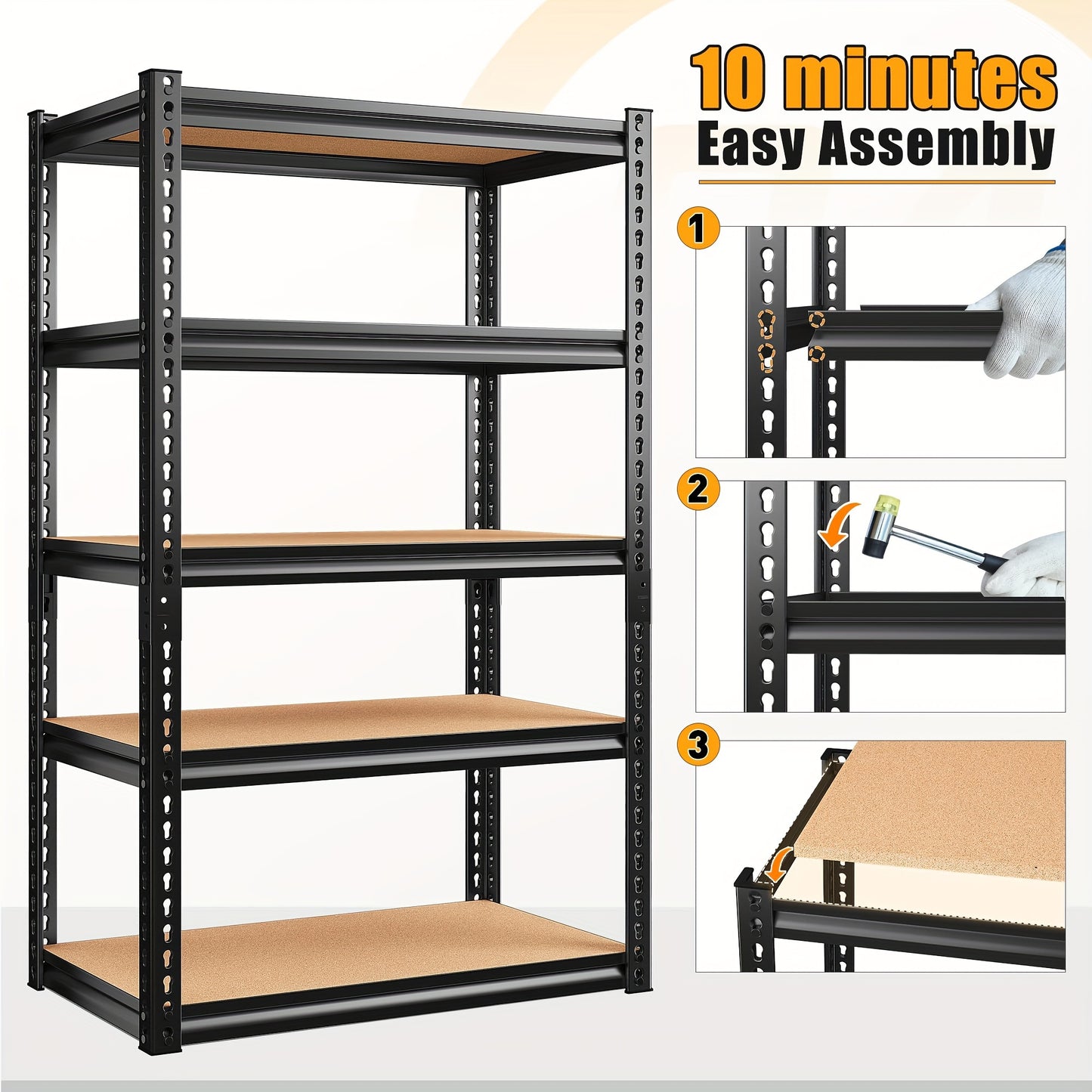 5-Tier Heavy Duty Garage Shelving – Adjustable Metal Storage Shelves, 1500LBS Capacity for Pantry, Garage, and Utility Storage