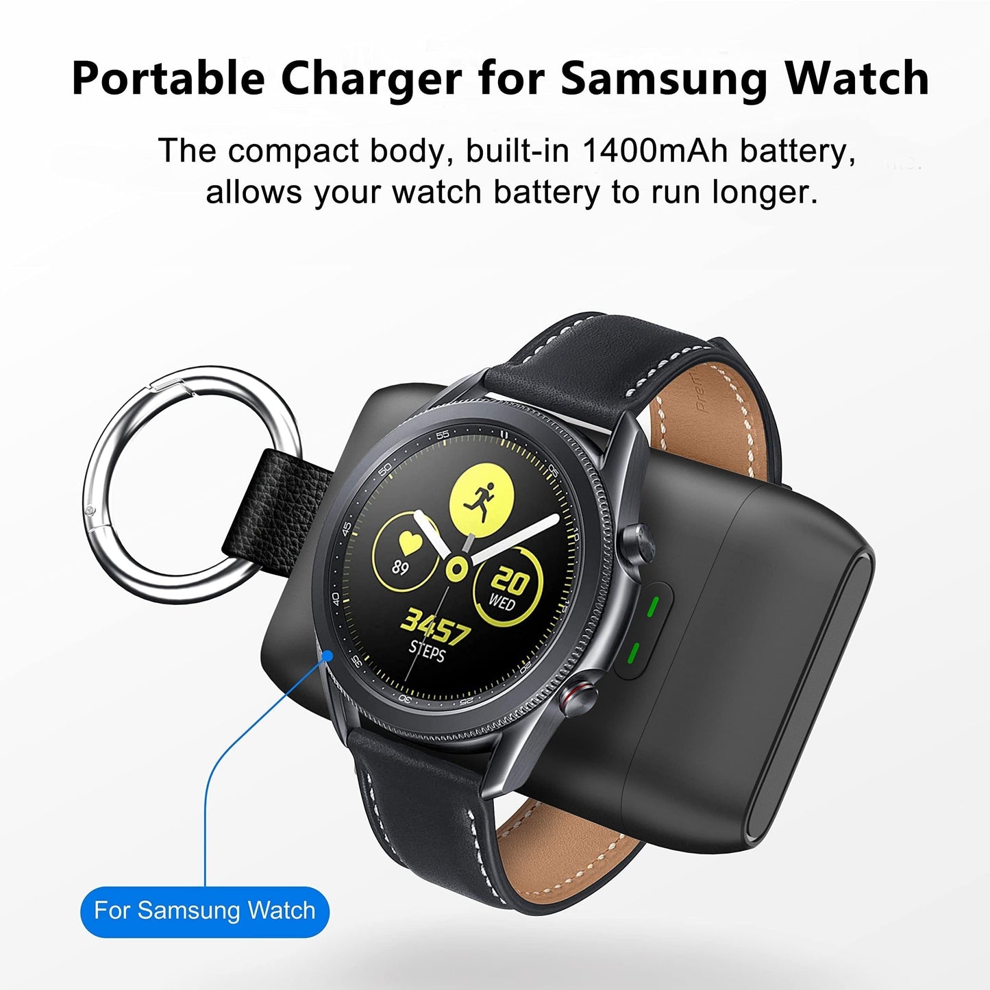 Portable Watch Charger - 1400mAh USB-C Charger for Galaxy Watch 6/6 Classic/5/5 Pro/4/3/Active 2/Gear S3 - Keychain Accessory