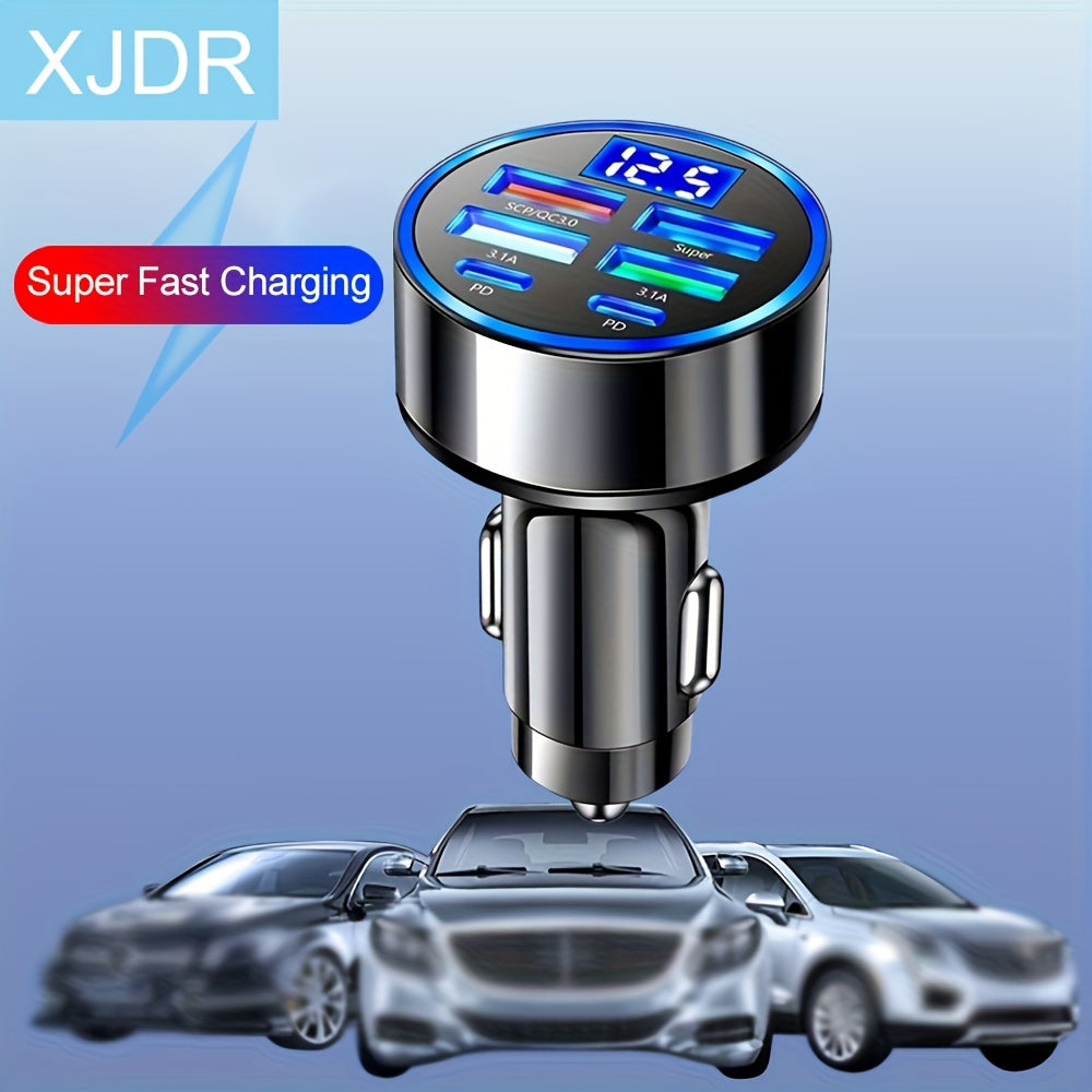 XJDR Multi-Port 2PD 4USB Car Charger - Fast Charging PD QC3.0 USB-C Adapter for In-Car Phone Charging