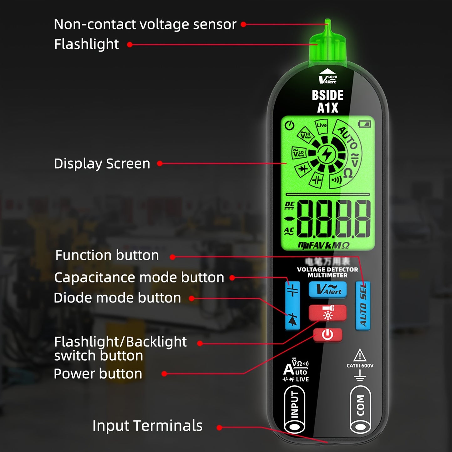 A1X Fully Automatic Anti-Burn Digital Multimeter – Rechargeable Electrical Voltmeter & Ohm Meter Tester, Non-Contact Measurement for DC/AC Voltage, Current, Resistance, Continuity and Temperature