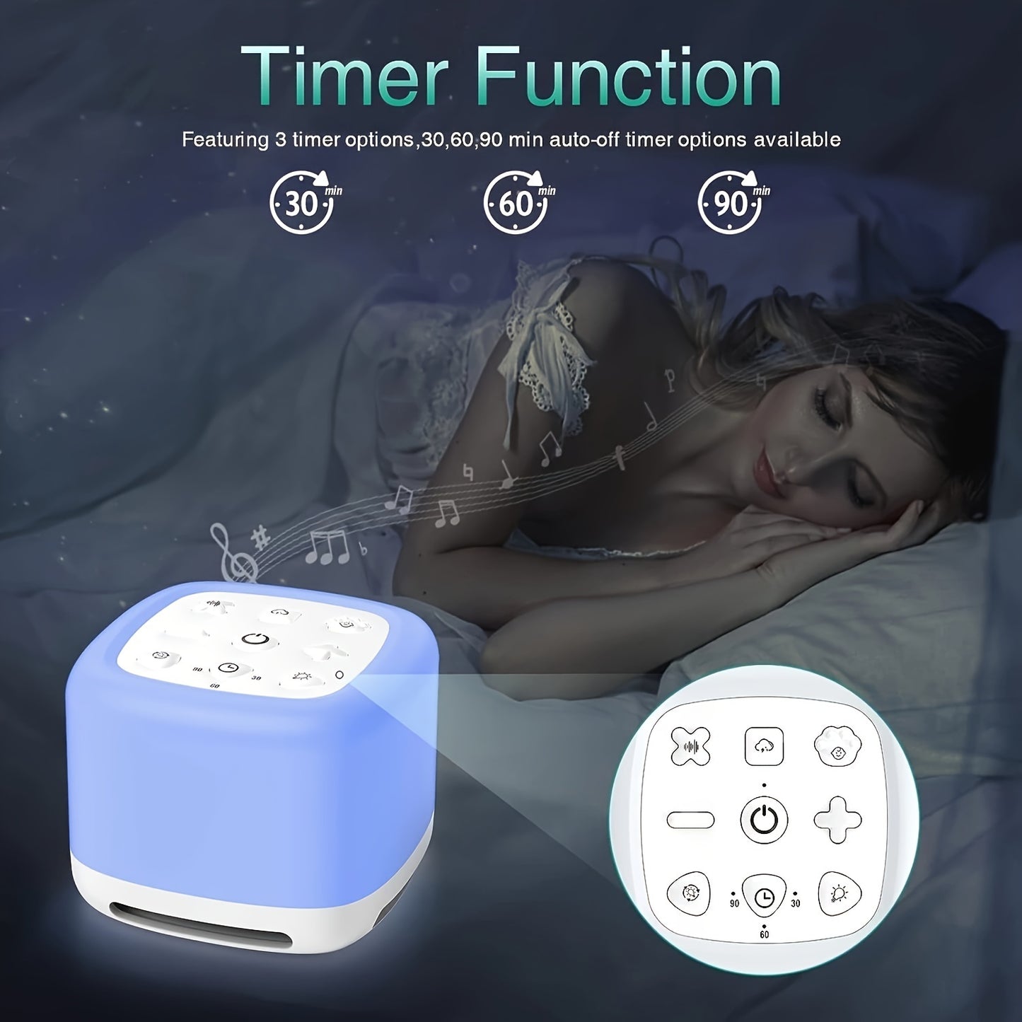 40 Soothing Sounds Sleep Sound Machine - Rechargeable Portable with 7-Color Night Light and Wireless Speaker