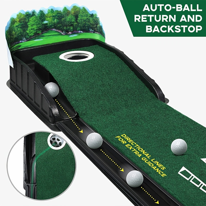 Huan Golf Accelerator Pro - Indoor Putting Mat with Auto Ball Return and Alignment Guides