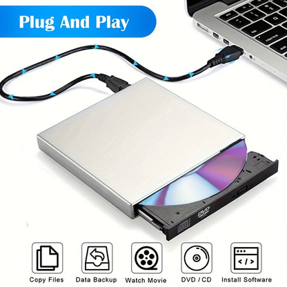 External CD DVD Drive for Laptop – Portable Slim USB 2.0 CD/DVD Burner Player, Compatible with Windows, Linux, and Mac OS