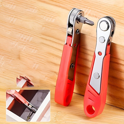 Ratchet Screwdriver Handle for Narrow Spaces - Elbow Wrench with Right Angle Bending, Cross Screwdriver, Steel Material, Red Color, Non-Electric, Battery-Free for Industrial and Scientific Use