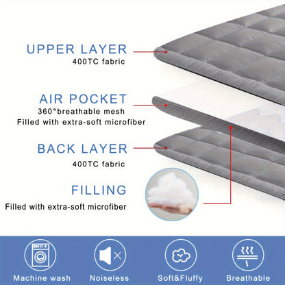 Extra Thick Mattress Topper - Air Flow Quilted Fitted Pad for Back Pain Relief, Breathable Cover with Strong Elastic Bands (Fits Up to 21"), Extra Soft Pillow Top with Premium Hollowfiber Filling