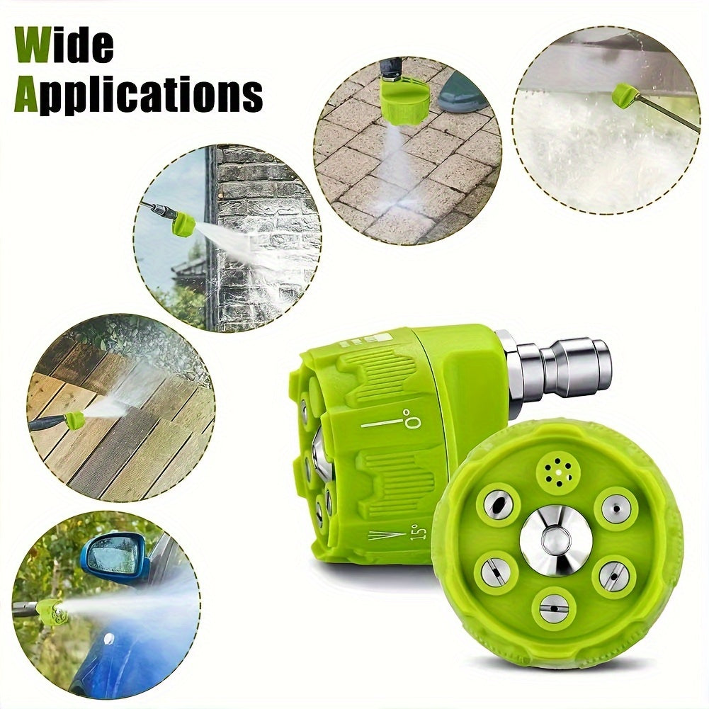 5-in-1 High Pressure Washer Spray Nozzle - Universal Quick Connect, Multi-Angle Watering Tool with Adjustable Tips (0°, 15°, 25°, 40°) and Soap Dispenser for Garden, Vehicle, and Surface Cleaning