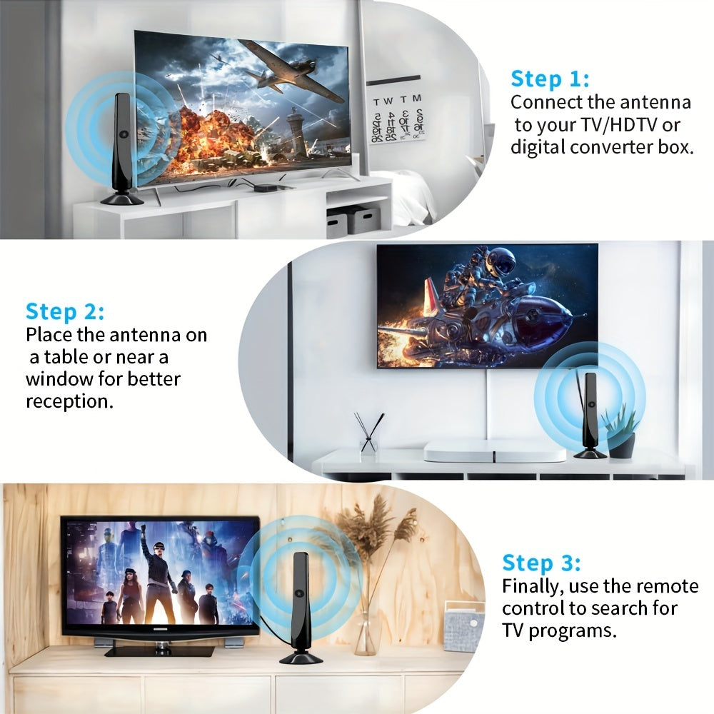 2024 New Indoor Digital TV Antenna - 360° Omnidirectional, 4K Full HD Support, Includes 10ft Coax Cable