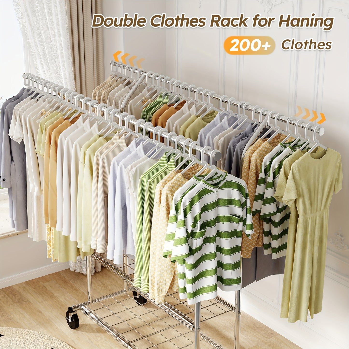 Heavy Duty Rolling Clothes Rack with Wheels - 74.6" W x 24.1" D x 70.1" H Adjustable Garment Rack, Load Capacity 630lbs - Commercial Portable Clothing Rack for Hanging Clothes