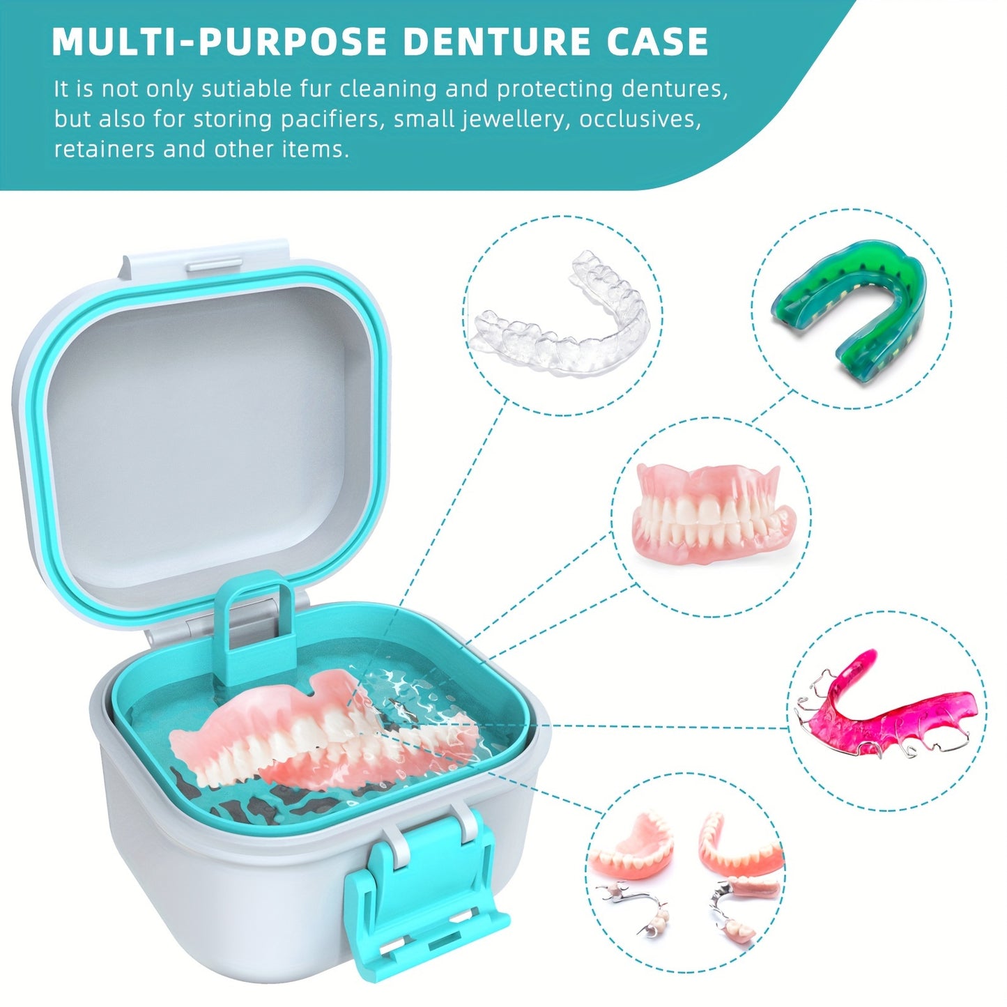 Premium Denture Bath Case with Strainer - Leak-Proof, Travel-Friendly Cleaner and Soaking Container for False Teeth