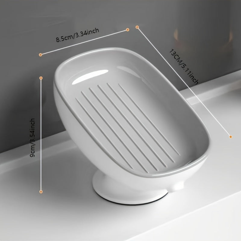 Wall-Mounted Soap Dish with Adjustable Angle - Punch-Free, Suction Cup Installation, Oval Plastic Holder with Drainage for Bathroom