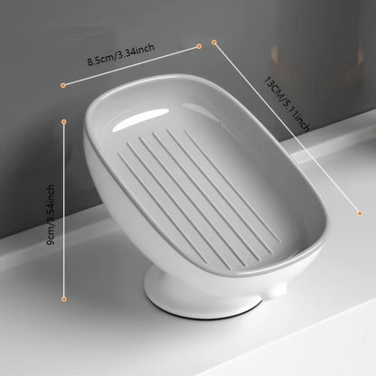 Wall-Mounted Soap Dish with Adjustable Angle - Punch-Free, Suction Cup Installation, Oval Plastic Holder with Drainage for Bathroom