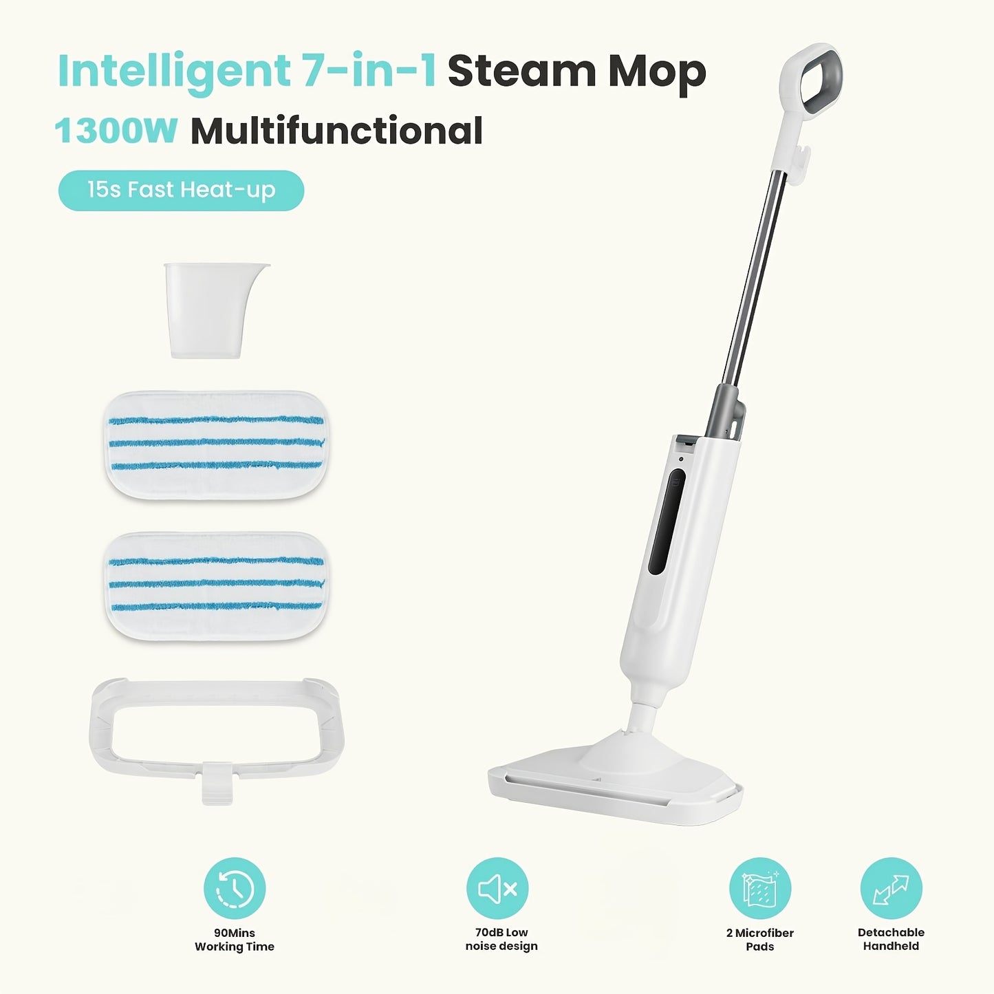 Powerful Steam Mop for Hardwood, Carpet, and Tile – 1300W Floor Steamer with 11.16oz Capacity, 30s Fast Heat-Up – Includes Carpet Glider and 2 Washable Microfiber Pads