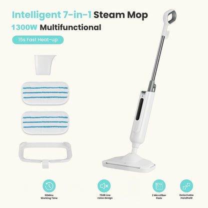 Powerful Steam Mop for Hardwood, Carpet, and Tile – 1300W Floor Steamer with 11.16oz Capacity, 30s Fast Heat-Up – Includes Carpet Glider and 2 Washable Microfiber Pads