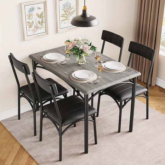 5 Piece Rectangular Dining Table Set with Upholstered Chairs for 4 - Modern Counter Height Dining Table and Chairs for Kitchen, Breakfast Nook, or Small Space - Brown