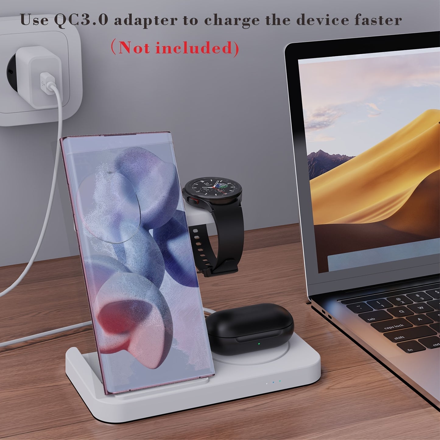 4 in 1 Foldable Fast Wireless Charging Station - Compatible with Samsung S23/S22 Ultra, Galaxy Watch 6/5/4/3, Buds/Pro, and Multiple Android Devices