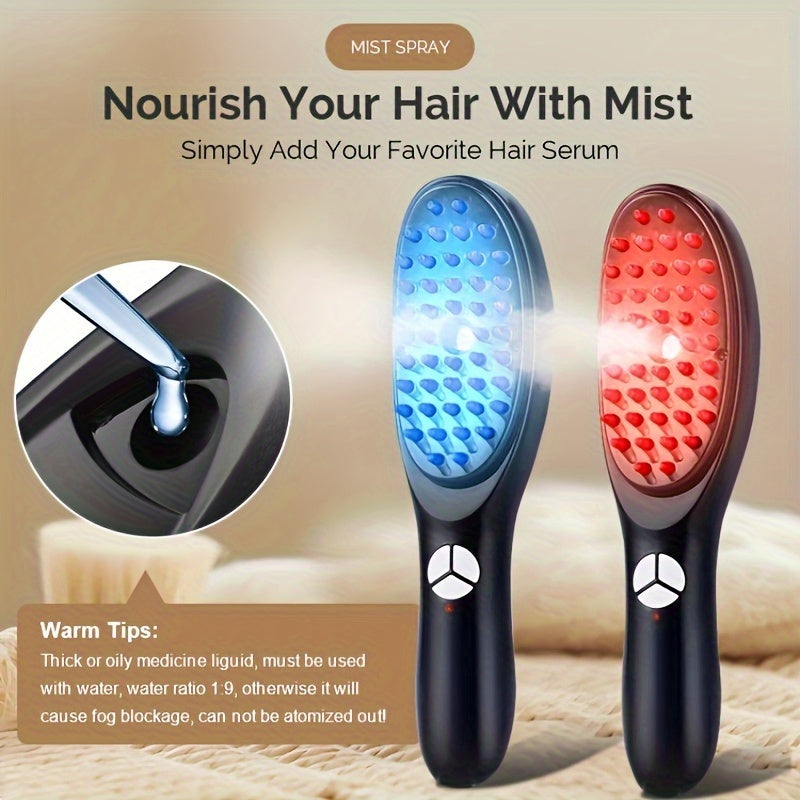 Red and Blue Light Hair Growth Massage Comb with Steamer - Scalp Stimulation and Hair Enhancement Tool