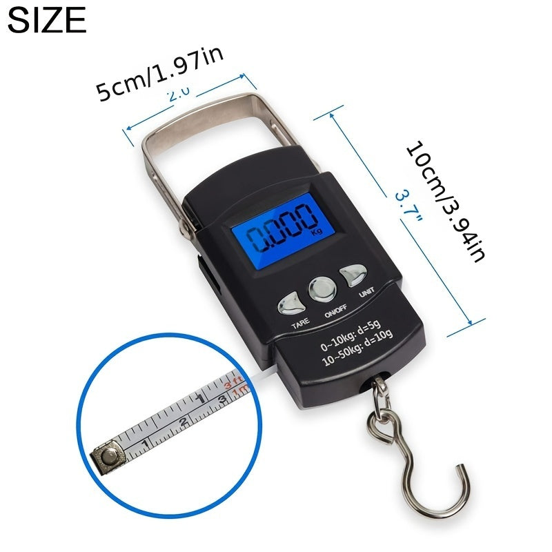 Portable Digital Fishing Scale with Hanging Hook - High-Precision Measurements for Fish, Bags, Luggage, Compact Design, Convenient Carry-On Features for Outdoor Enthusiasts