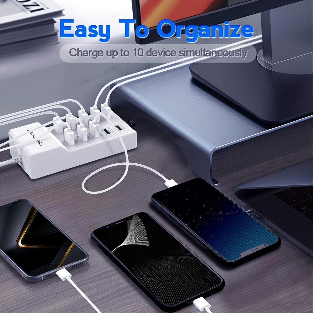 50W 10-Port USB Charging Station - Intelligent Short Circuit Protection and Efficient Current Distribution for Multiple Devices