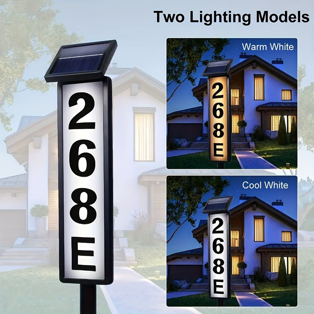 Solar-Powered LED Column Sign Light - Switchable White/Warm House Number Lighting, Automatic Night Activation, IP44 Waterproof - Ideal for Homes, Businesses and Address Signage, No Wiring Required