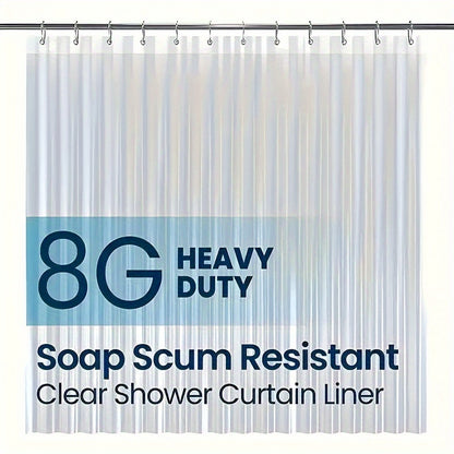 Heavy-Duty Clear PEVA Shower Curtain Liner - Soap Scum and Mildew Resistant, Hooks Included for Home and Kitchen