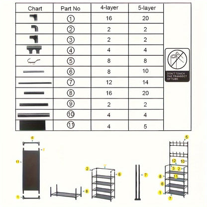 4/5 Layer Multi-Functional Metal Coat Rack with 8 Double Hooks – Space-Saving Storage Solution for Entryway, Living Room, Bathroom and Corridor – Independent Foyer Shoe Rack with Ample Storage