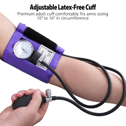 LotFancy Aneroid Sphygmomanometer with Stethoscope Kit – Universal BP Cuff (10-16), Manual Blood Pressure Monitor for Adults, Includes Zipper Case, Purple