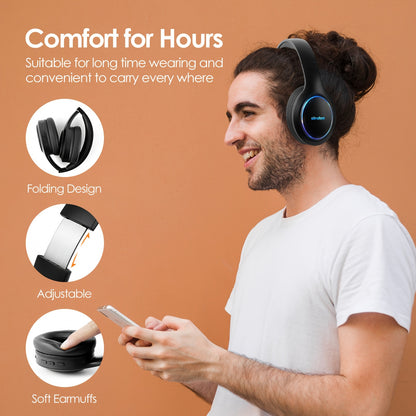 Siindoo Wireless Headphones - 1000mAh Battery, 120-Hour Playtime, 3 EQ Modes, Built-in Microphone, Compatible with Mobile Phones and Computers