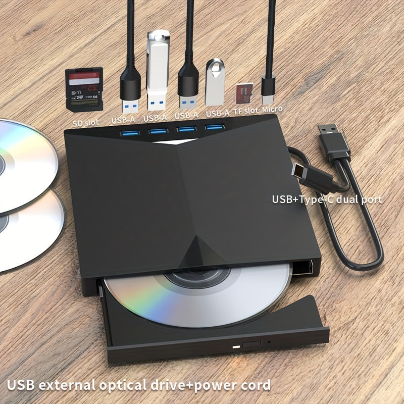 7 in 1 USB 3.0 Portable CD/DVD Drive – Burn and Play, Compatible with Laptop, Desktop, PC, and Mac Operating Systems