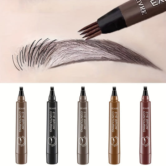 Waterproof Eyebrow Pen - Microblading Pencil with 4 Split Heads, Natural-Looking Brows Makeup, Available in 5 Colors