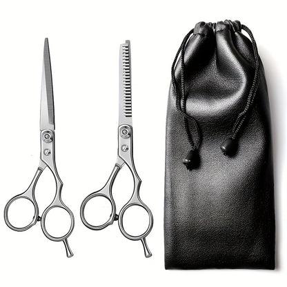 Hair Cutting Scissors and Thinning Shears Kit – Professional Barber Sharp Hairdressing Tools with Accessories in PU Leather Case for Men and Women