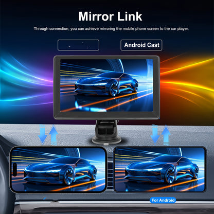 Portable 7-Inch HD CarPlay Screen with Wireless Connectivity, Bluetooth, Mirror Link, FM Transmitter & Multiple Inputs – Universal Fit for All Vehicles