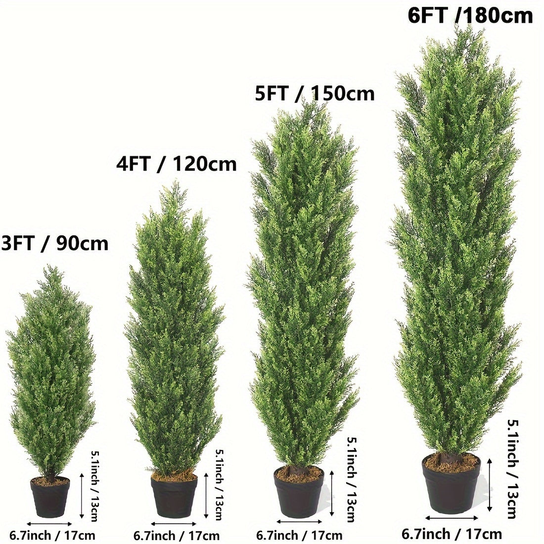 Set of 2 Artificial Cedar Topiary Trees – 3/4/5/6FT for Outdoor Front Porch, 5 Feet Faux Potted Evergreen Pine Cypress Trees for Home Decor