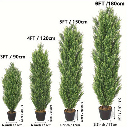 Set of 2 Artificial Cedar Topiary Trees – 3/4/5/6FT for Outdoor Front Porch, 5 Feet Faux Potted Evergreen Pine Cypress Trees for Home Decor