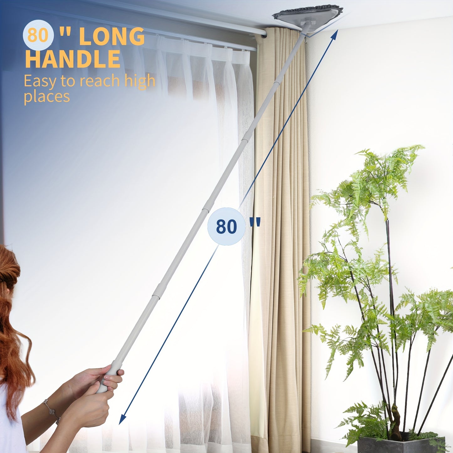 Triangle Wall Cleaning Mop - 6 Replaceable Pads, 360° Rotatable with Extension Pole, for Walls, Ceiling, Windows, Skirting, and Car Cleaning