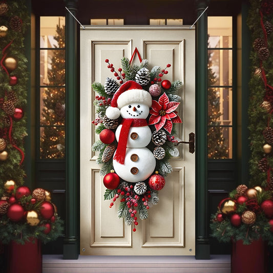 Festive Christmas Door Wreath - 3D Snowman Design, Mixed Color Oxford Fabric, 24x24 Inches, Perfect for Home, Garden, Patio and Party Decor