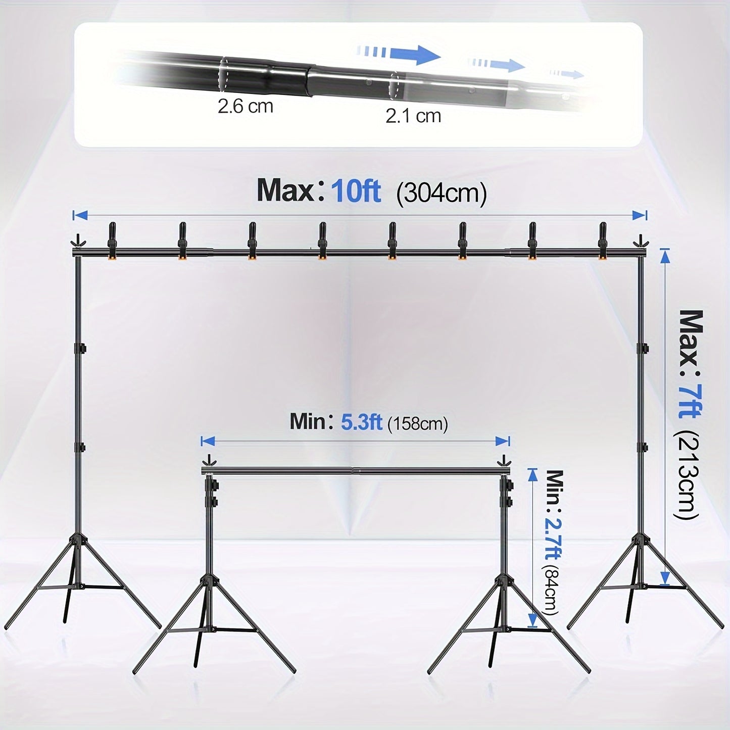 Backdrop Stand 10x7ft (WxH) – Adjustable Photo Studio Background Stand Support Kit