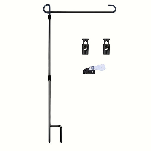 Garden Flag Holder Stand - Black Wrought Iron Yard Flag Pole, Holds Flags Up to 12.5" Wide, Coated with Tiger Clip and Rubber Stopper for Outdoor Decoration