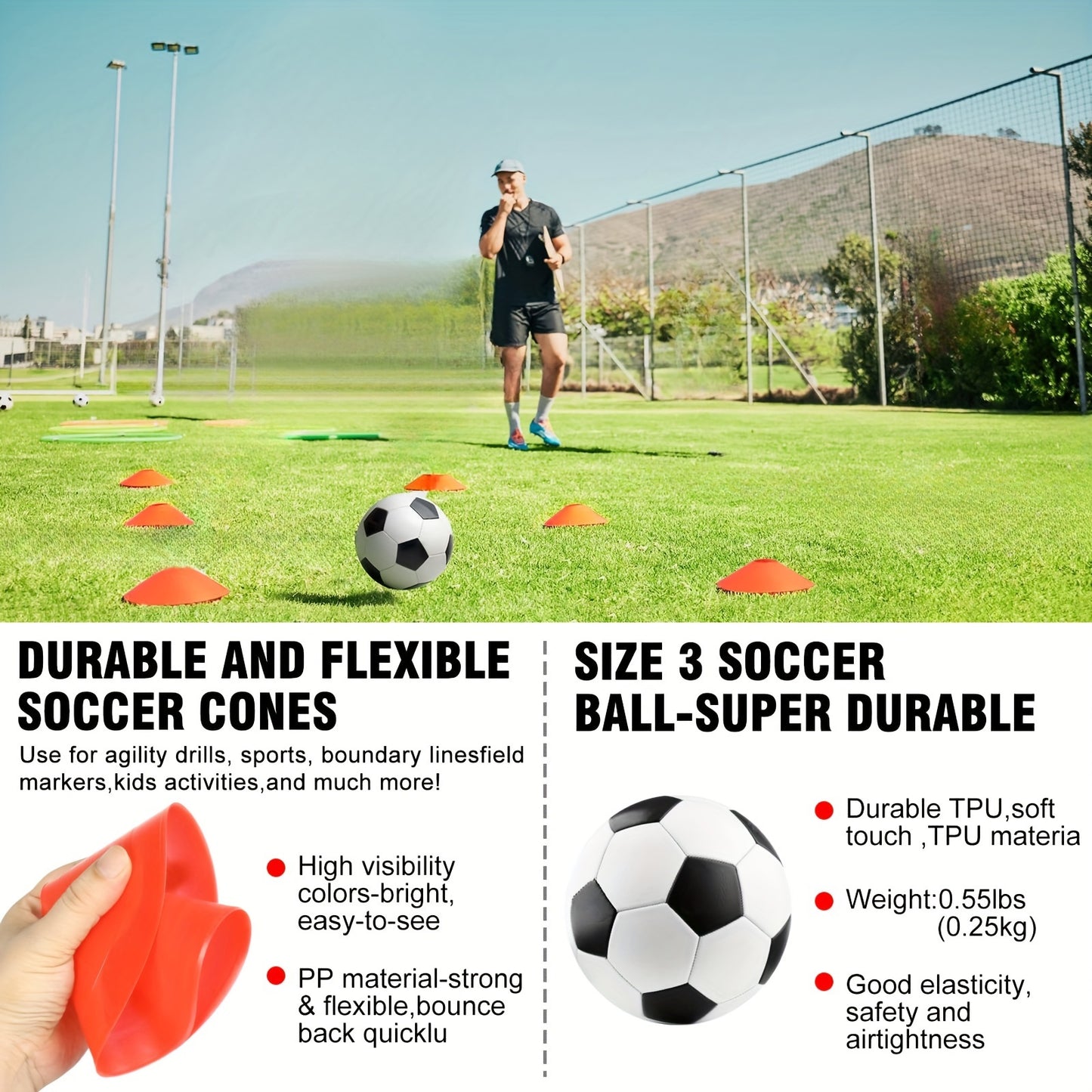 2pcs 6x4 Ft Portable Soccer Goals Set for Backyard - Stainless Steel Frame, Includes Ball, Cones, Pump & Carry Bag - Ideal for Youth & Family Training