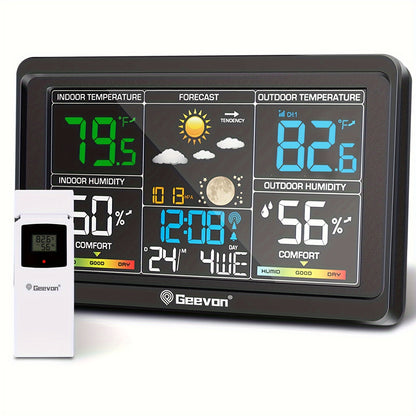 Geevon Digital Weather Station - Indoor/Outdoor Thermometer with Color Display, Barometer, Calendar, USB Charging and Adjustable Backlight