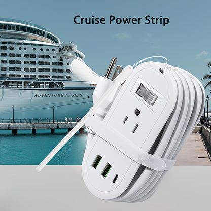 Travel Power Strip with USB Outlet - Compact Surge Protector with 4ft Extension Cord, 2 Outlets, 2 USB Ports and 1 USB-C - Perfect for Travel, Office, and Vacations