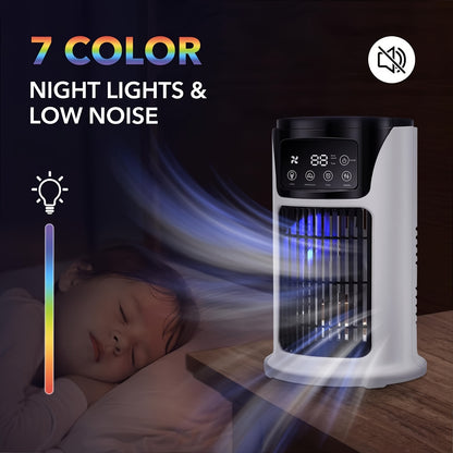 3-in-1 Portable Air Conditioner, Humidifier, Fan with Atmosphere Light – USB Powered, Ideal for Office and Home Use