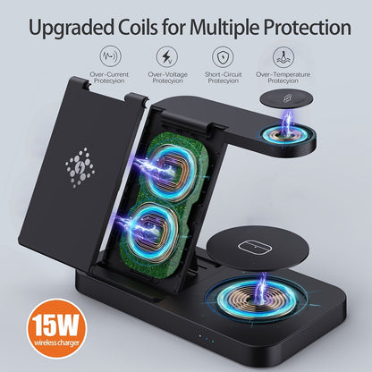 4 in 1 Foldable Fast Wireless Charging Station - Compatible with Samsung S23/S22 Ultra, Galaxy Watch 6/5/4/3, Buds/Pro, and Multiple Android Devices