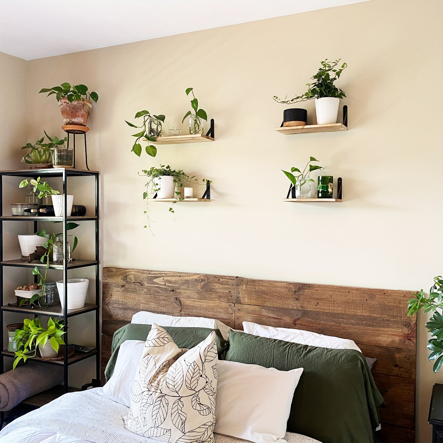 4-Piece Carbonized Black Floating Shelves – Rustic Wall-Mounted Wood Shelves for Bathroom, Bedroom, Living Room, Kitchen, Office, Multi-Size