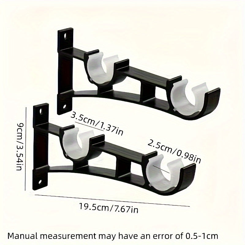 2 Sets Heavy Duty Curtain Rod Brackets - Black Metal Double Holder Hooks, Includes 4 Screws, Supports Up to 50kg